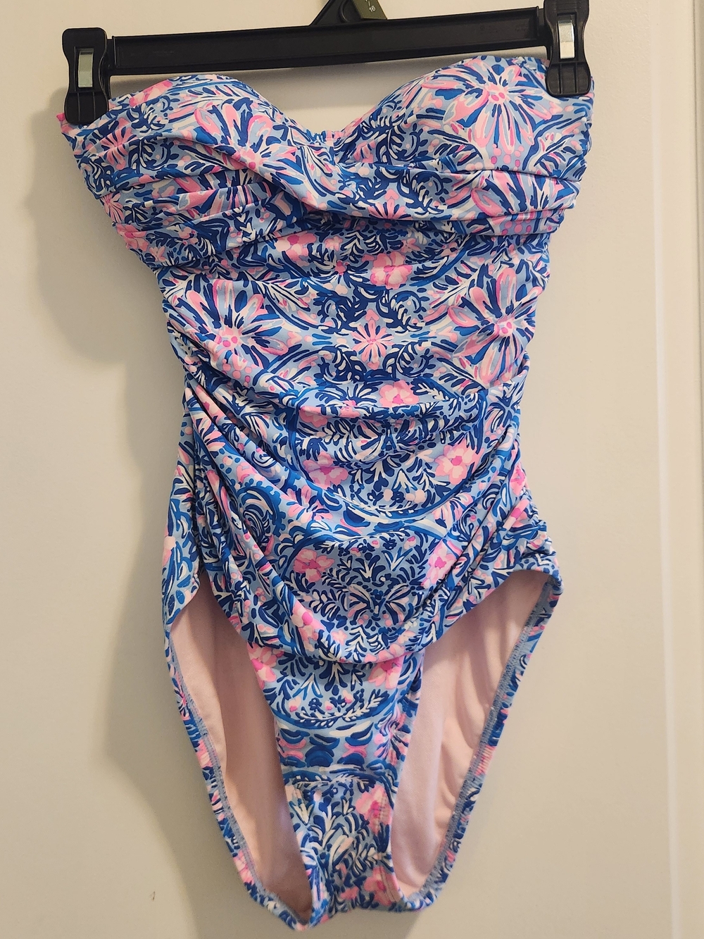 Lilly Pulitzer Blue & Pink Floral Ruched One-Piece Swimsuit